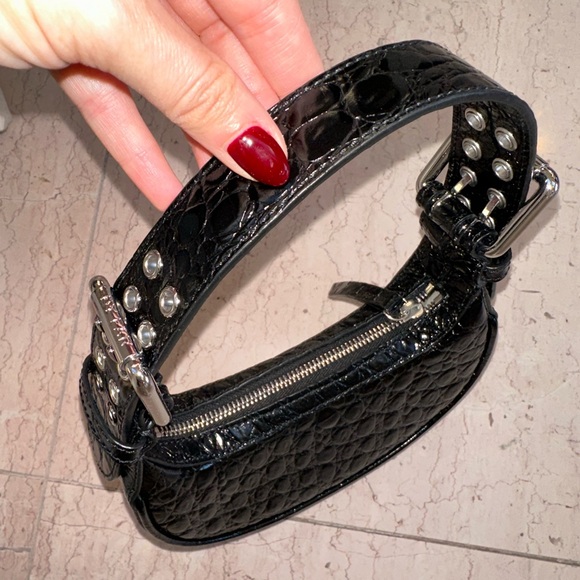 By Far Black Mini Soho Croc Embossed Leather Shoulder Bag - Picture 6 of 10